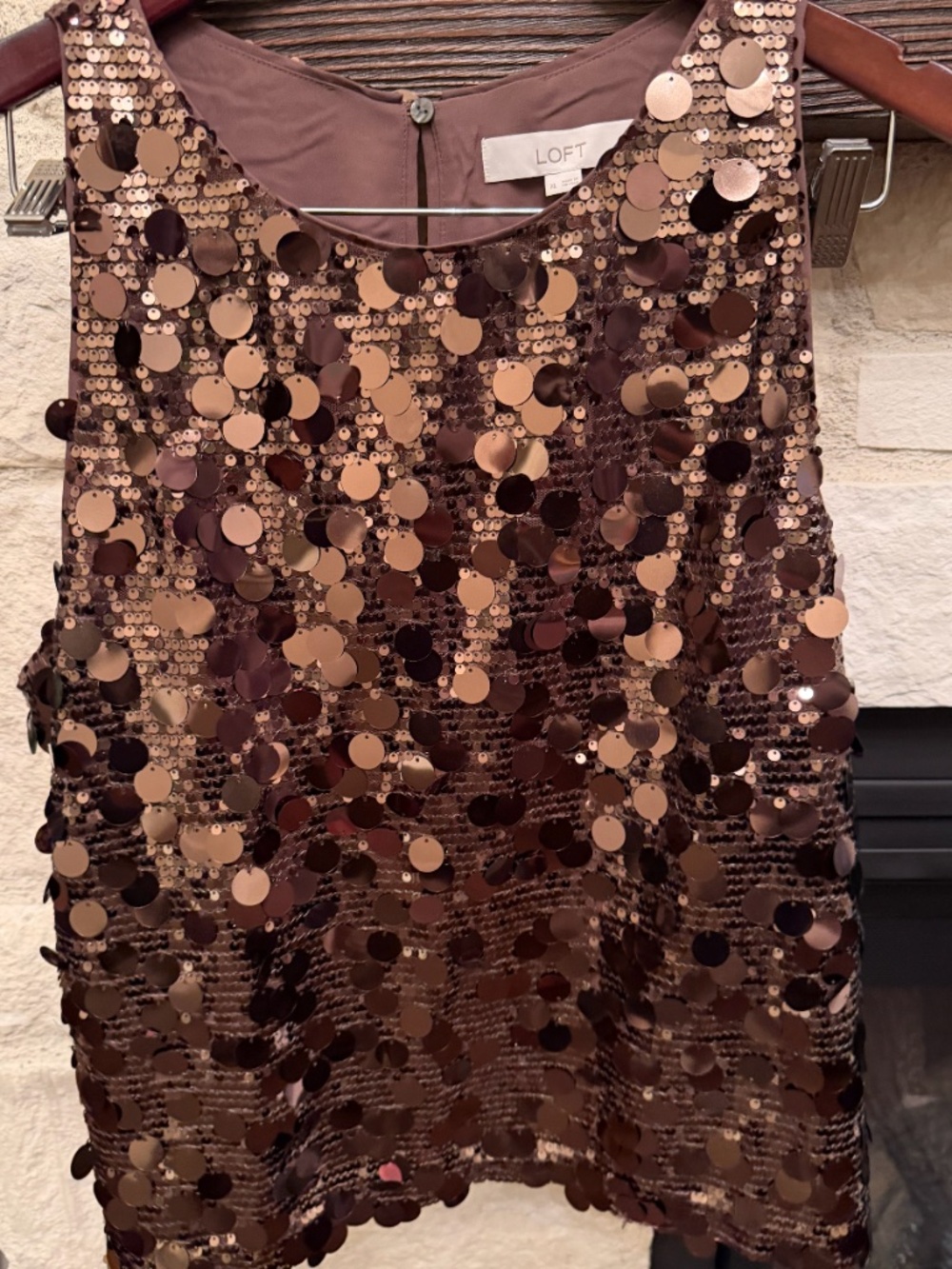 Loft Chocoalte Brown Sequined sleeveless top XL